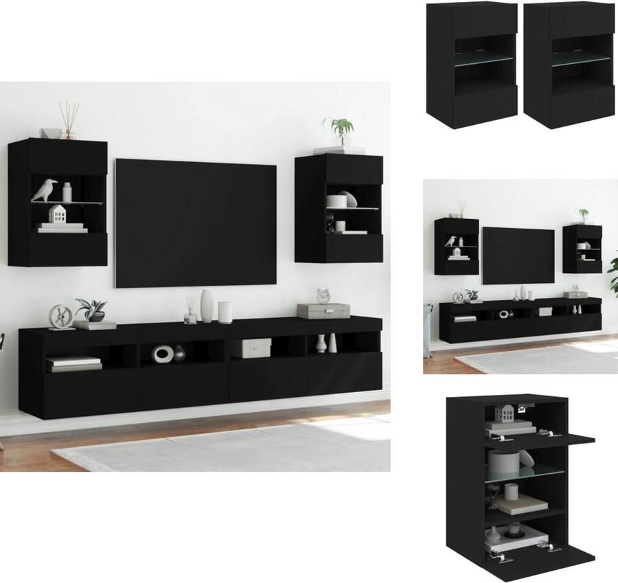VidaXL Tv-wandmeubel Tv-wandmeubelen Wandkast Tv-meubel Tv-wandmeubels met LED-verlichting 2 st 40x30x60 5 cm zwart
