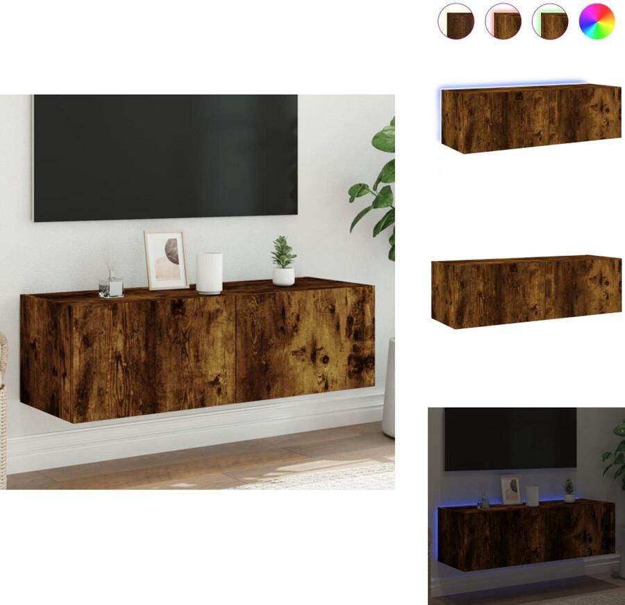 VidaXL Tv-wandmeubel Tv-wandmeubelen Zwevend Tv-meubel Tv-wandmeubel met LED-verlichting 100x35x31 cm gerookt eiken