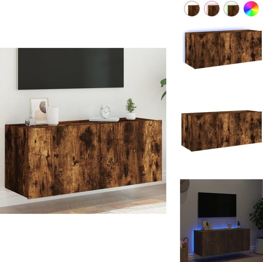 VidaXL Tv-wandmeubel Tv-wandmeubelen Zwevend Tv-meubel Tv-wandmeubel met LED-verlichting 100x35x41 cm gerookt eiken