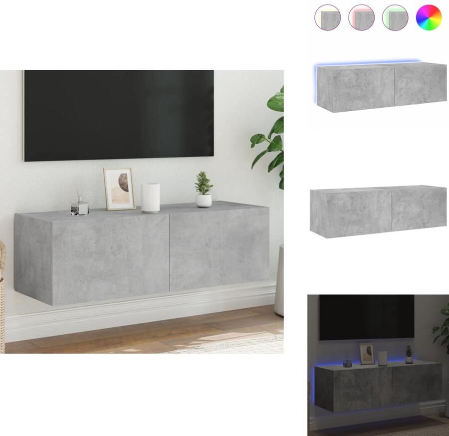 VidaXL Tv-wandmeubel Tv-wandmeubelen Zwevend Tv-meubel Tv-wandmeubel met LED-verlichting 100x35x31 cm betongrijs