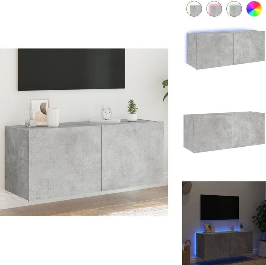 VidaXL Tv-wandmeubel Tv-wandmeubelen Zwevend Tv-meubel Tv-wandmeubel met LED-verlichting 100x35x41 cm betongrijs