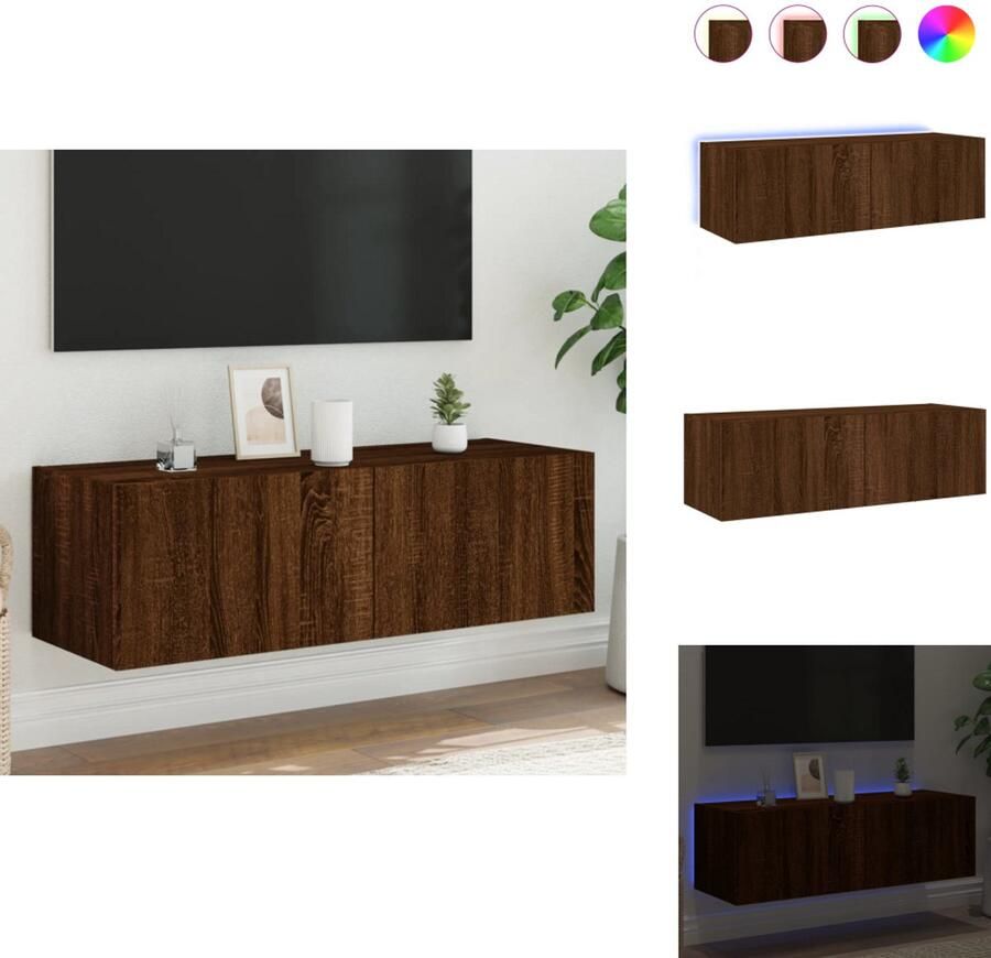 VidaXL Tv-wandmeubel Tv-wandmeubelen Zwevend Tv-meubel Tv-wandmeubel met LED-verlichting 100x35x31 cm bruineikenkleur