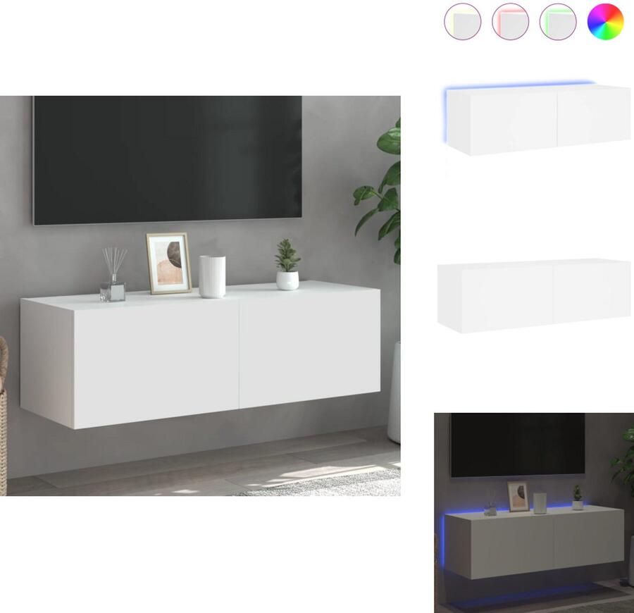 The Living Store Tv-wandmeubel met LED-verlichting 100x35x31 cm wit Tv-tafel Tv-standaard Led Verlichting Houten Tv Kast Modern Tv Meubel - Foto 4