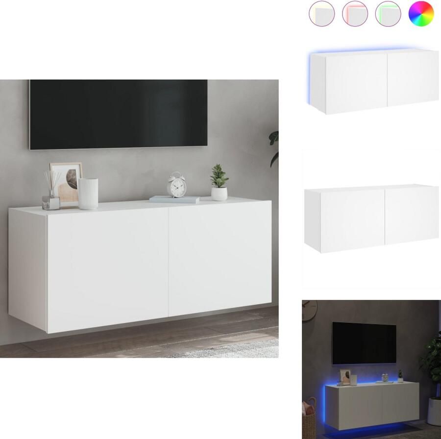 VidaXL Tv-wandmeubel Tv-wandmeubelen Zwevend Tv-meubel Tv-wandmeubel met LED-verlichting 100x35x41 cm wit