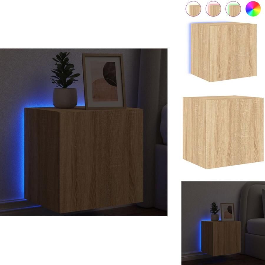 The Living Store Tv-wandmeubel met LED-verlichting 40 5x35x40 cm sonoma eiken Tv-tafel Mediabox Salontafel Houten Tv-standaard Led Verlichting - Foto 3