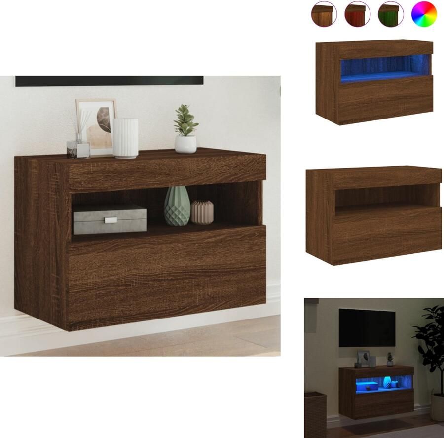 VidaXL Tv-wandmeubel Tv-wandmeubelen Zwevend Tv-meubel Tv-wandmeubel met LED-verlichting 60x30x40 cm bruin eikenkleur