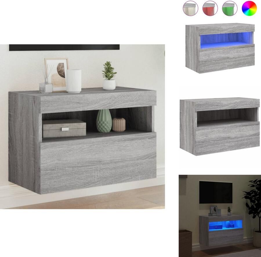 VidaXL Tv-wandmeubel Tv-wandmeubelen Zwevend Tv-meubel Tv-wandmeubel met LED-verlichting 60x30x40 cm grijs sonoma