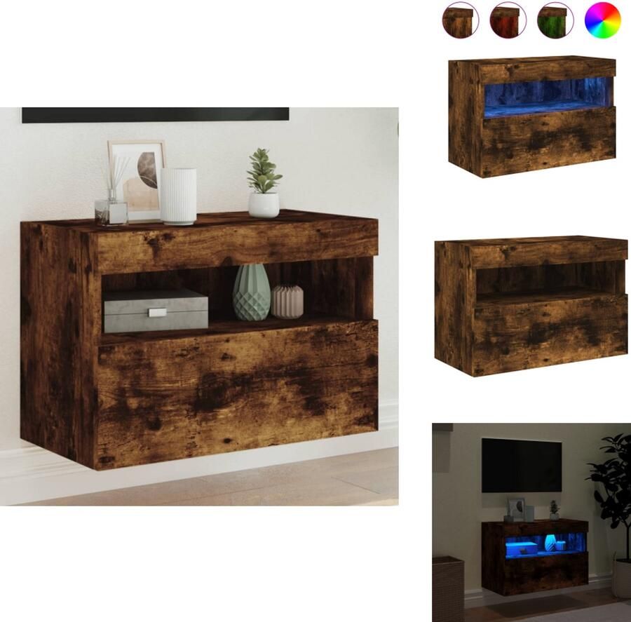 VidaXL Tv-wandmeubel Tv-wandmeubelen Zwevend Tv-meubel Tv-wandmeubel met LED-verlichting 60x30x40 cm gerookt eiken