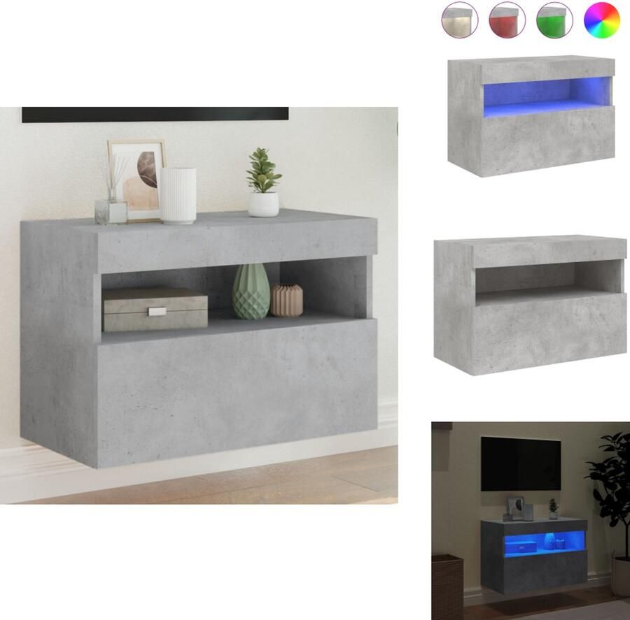 VidaXL Tv-wandmeubel Tv-wandmeubelen Zwevend Tv-meubel Tv-wandmeubel met LED-verlichting 60x30x40 cm betongrijs