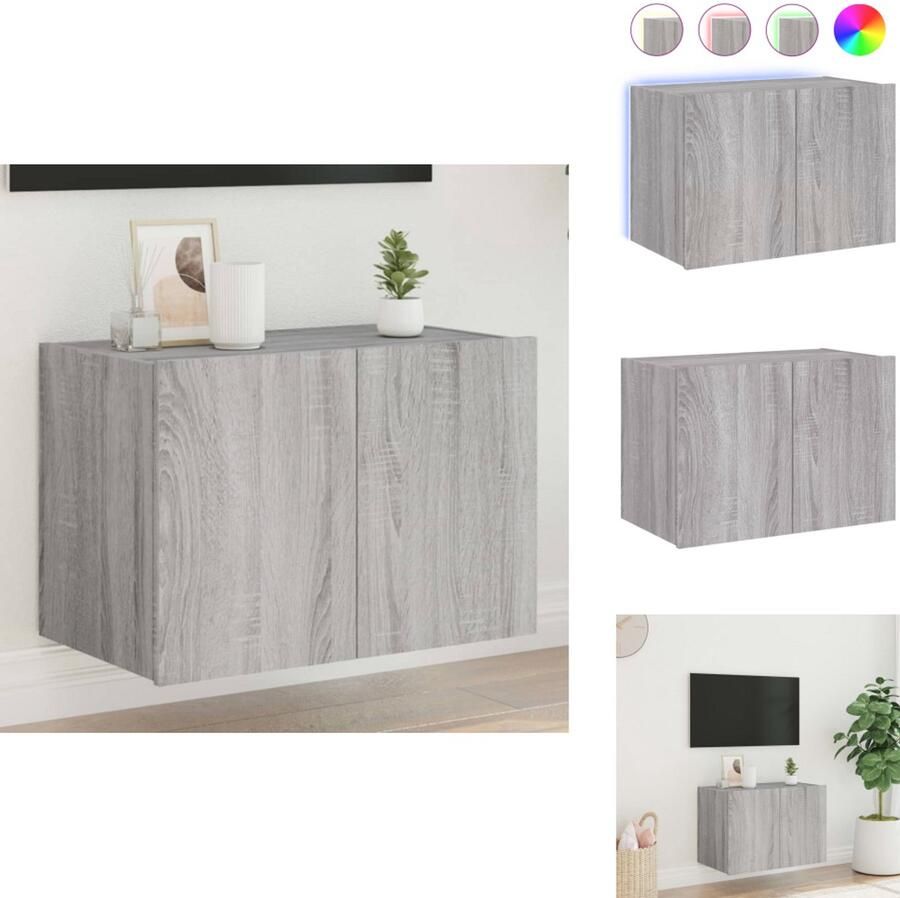 VidaXL Tv-wandmeubel Tv-wandmeubelen Zwevend Tv-meubel Tv-wandmeubel met LED-verlichting 60x35x41 cm grijs sonoma