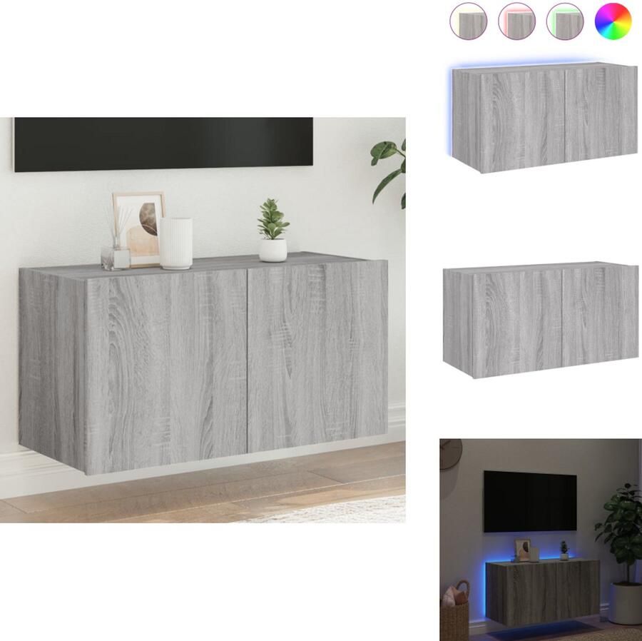 VidaXL Tv-wandmeubel Tv-wandmeubelen Zwevend Tv-meubel Tv-wandmeubel met LED-verlichting 80x35x41 cm grijs sonoma
