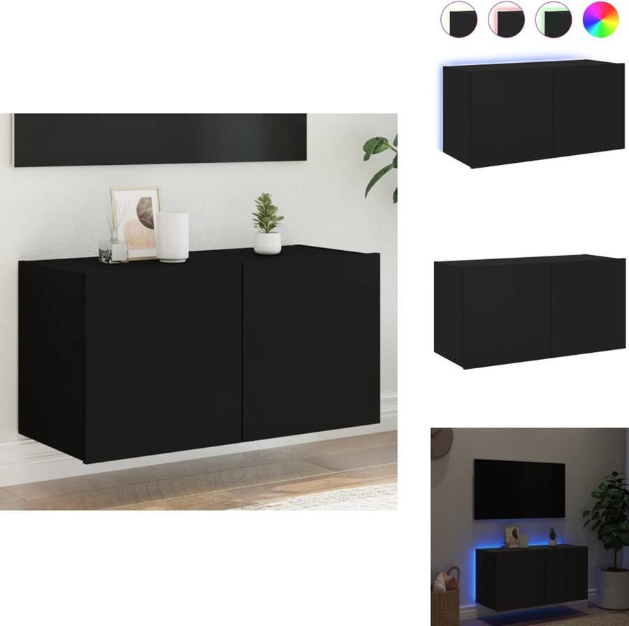 VidaXL Tv-wandmeubel Tv-wandmeubelen Zwevend Tv-meubel Tv-wandmeubel met LED-verlichting 80x35x41 cm zwart