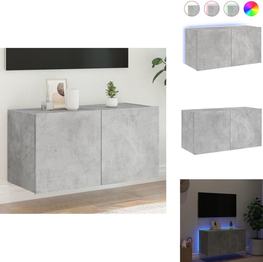 VidaXL Tv-wandmeubel Tv-wandmeubelen Zwevend Tv-meubel Tv-wandmeubel met LED-verlichting 80x35x41 cm betongrijs