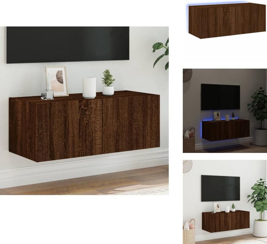 VidaXL Tv-wandmeubel Tv-wandmeubelen Zwevend Tv-meubel Tv-wandmeubel met LED-verlichting 80x35x31 cm bruin eikenkleur