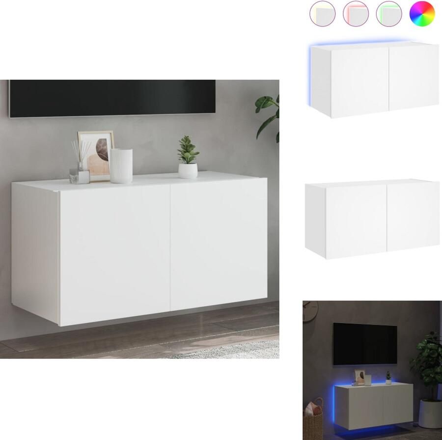 VidaXL Tv-wandmeubel Tv-wandmeubelen Zwevend Tv-meubel Tv-wandmeubel met LED-verlichting 80x35x41 cm wit