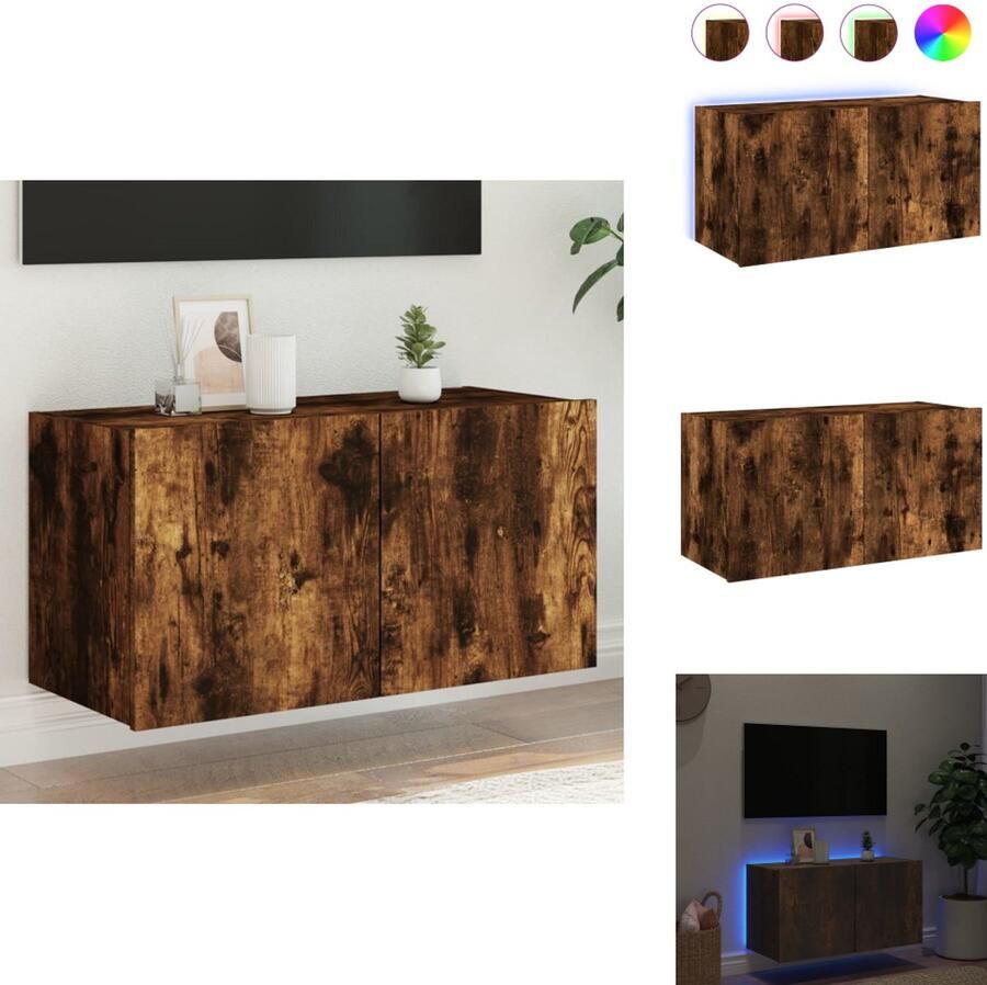 VidaXL Tv-wandmeubel Tv-wandmeubelen Zwevend Tv-meubel Tv-wandmeubel met LED-verlichting 80x35x41 cm gerookt eiken