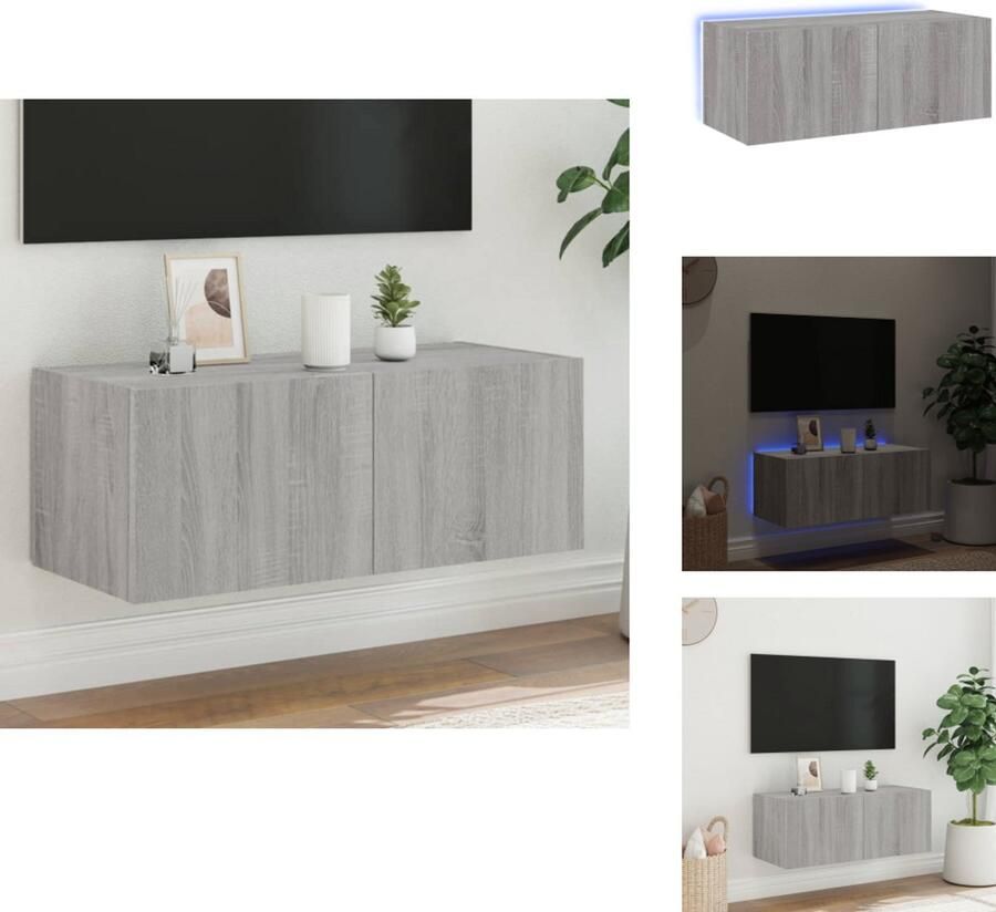 VidaXL Tv-wandmeubel Tv-wandmeubelen Zwevend Tv-meubel Tv-wandmeubel met LED-verlichting 80x35x31 cm grijs sonoma