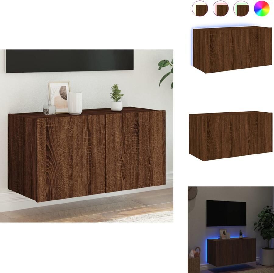 VidaXL Tv-wandmeubel Tv-wandmeubelen Zwevend Tv-meubel Tv-wandmeubel met LED-verlichting 80x35x41 cm bruin eikenkleur