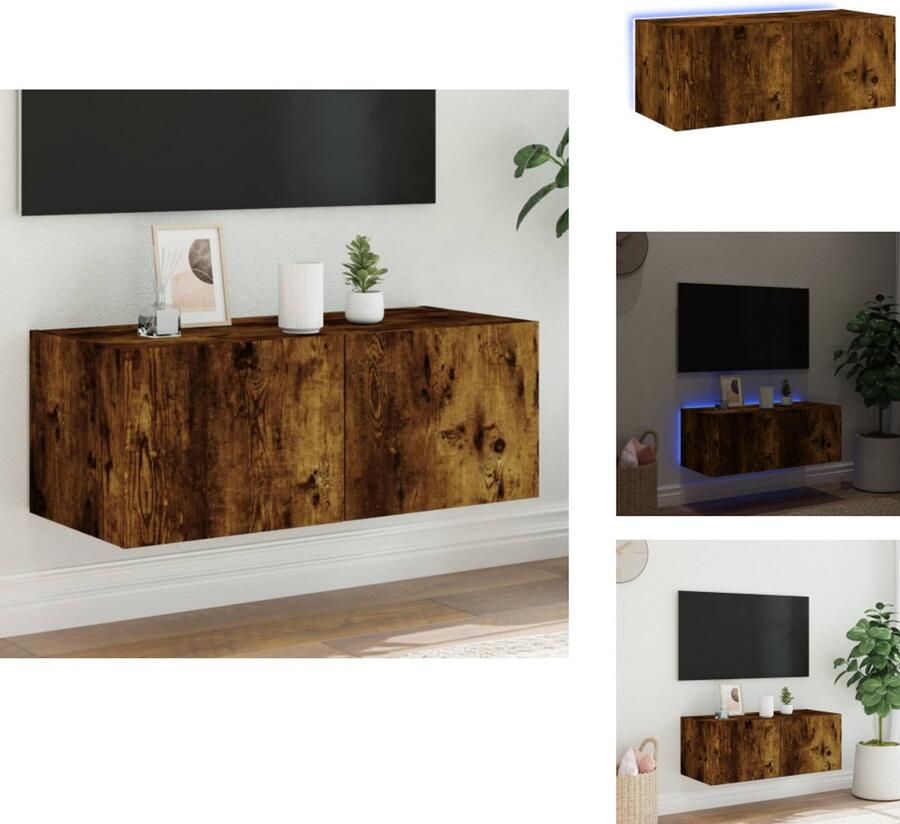 VidaXL Tv-wandmeubel Tv-wandmeubelen Zwevend Tv-meubel Tv-wandmeubel met LED-verlichting 80x35x31 cm gerookt eiken
