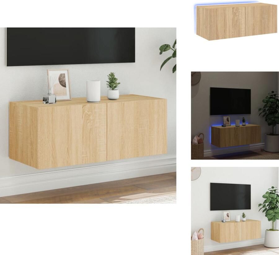 VidaXL Tv-wandmeubel Tv-wandmeubelen Zwevend Tv-meubel Tv-wandmeubel met LED-verlichting 80x35x31 cm sonoma eikenkleur