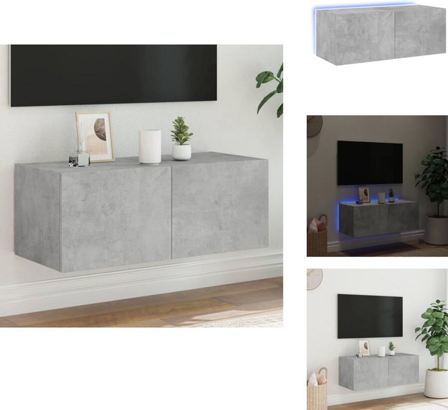 VidaXL Tv-wandmeubel Tv-wandmeubelen Zwevend Tv-meubel Tv-wandmeubel met LED-verlichting 80x35x31 cm betongrijs