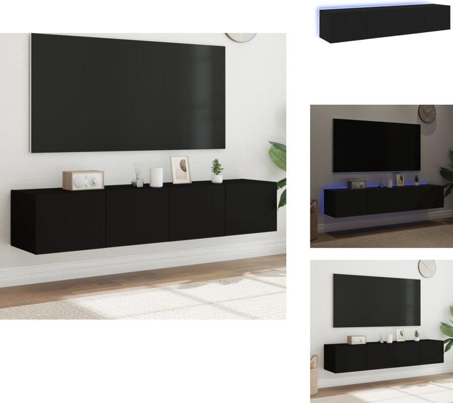 VidaXL Tv-wandmeubel Tv-wandmeubelen Zwevend Tv-meubel Tv-wandmeubel Tv-meubels met LED-verlichting 2 st 80x35x31 cm zwart