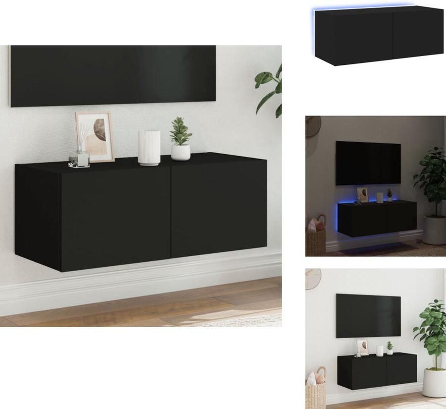 VidaXL Tv-wandmeubel Tv-wandmeubelen Zwevend Tv Meubel Tv Wandmeubel Tv-wandmeubel met LED-verlichting 80x35x31 cm zwart