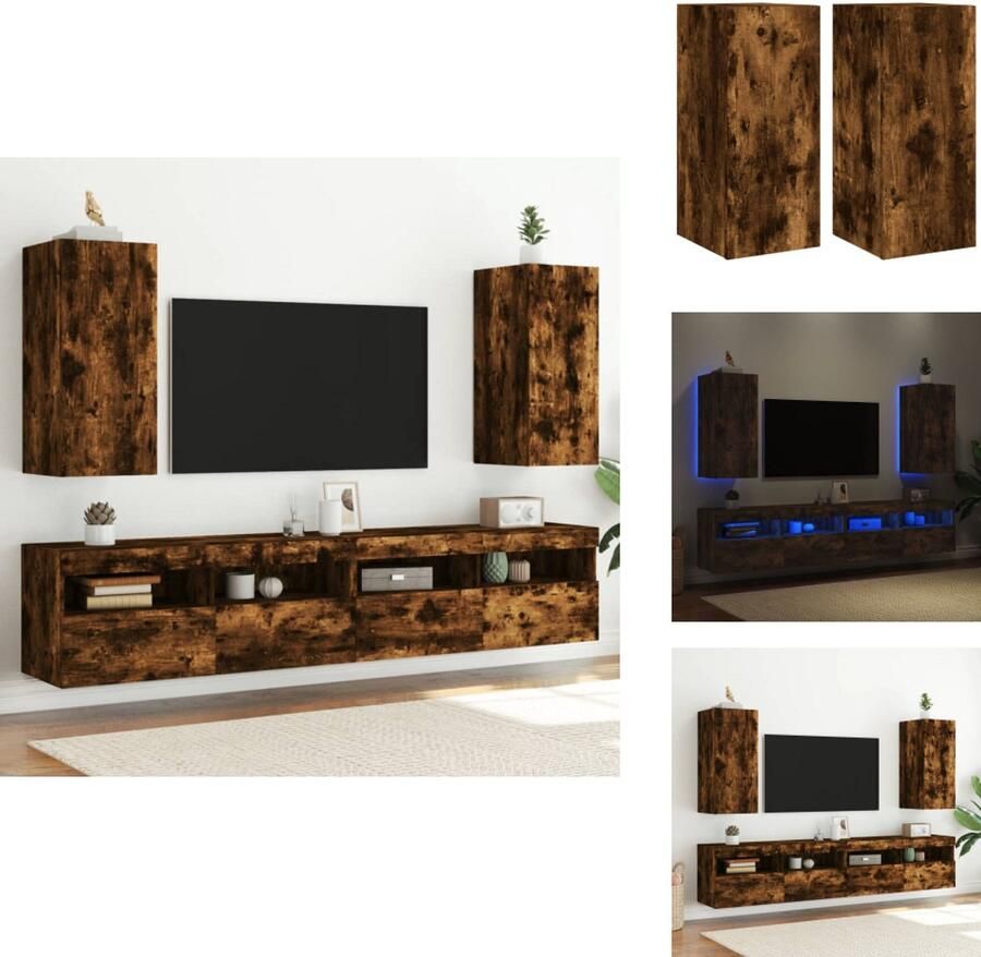 VidaXL Tv-wandmeubel Tv-wandmeubelen Zwevend Tv-meubel Tv-wandmeubel Tv-wandmeubelen met LED 2 st 30 5x35x70 cm gerookt eikenkleurig