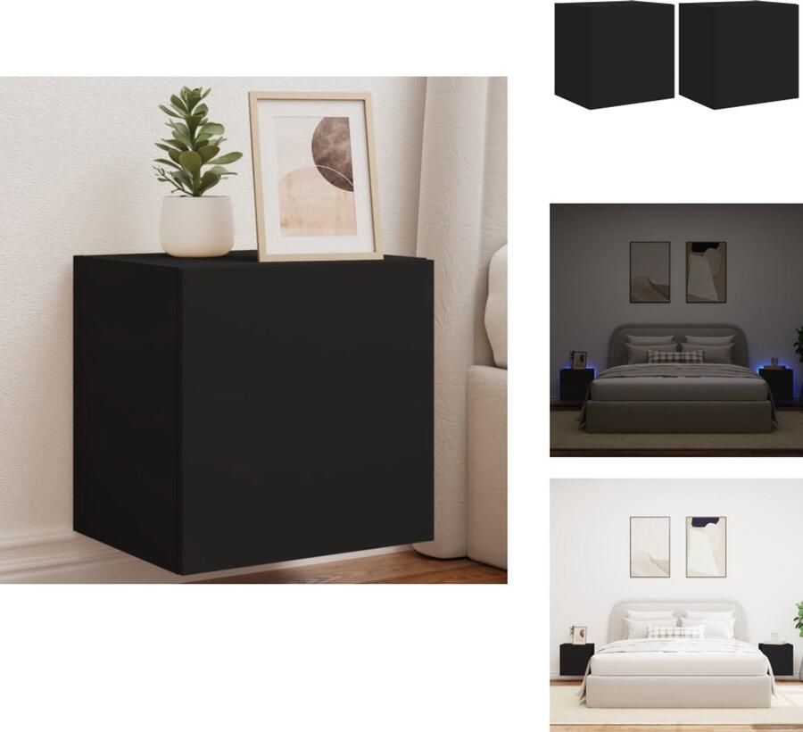VidaXL Tv-wandmeubel Tv-wandmeubelen Zwevend Tv-meubel Tv-wandmeubel Tv-wandmeubelen met LED-verlichting 2 st 40 5x35x40 cm zwart