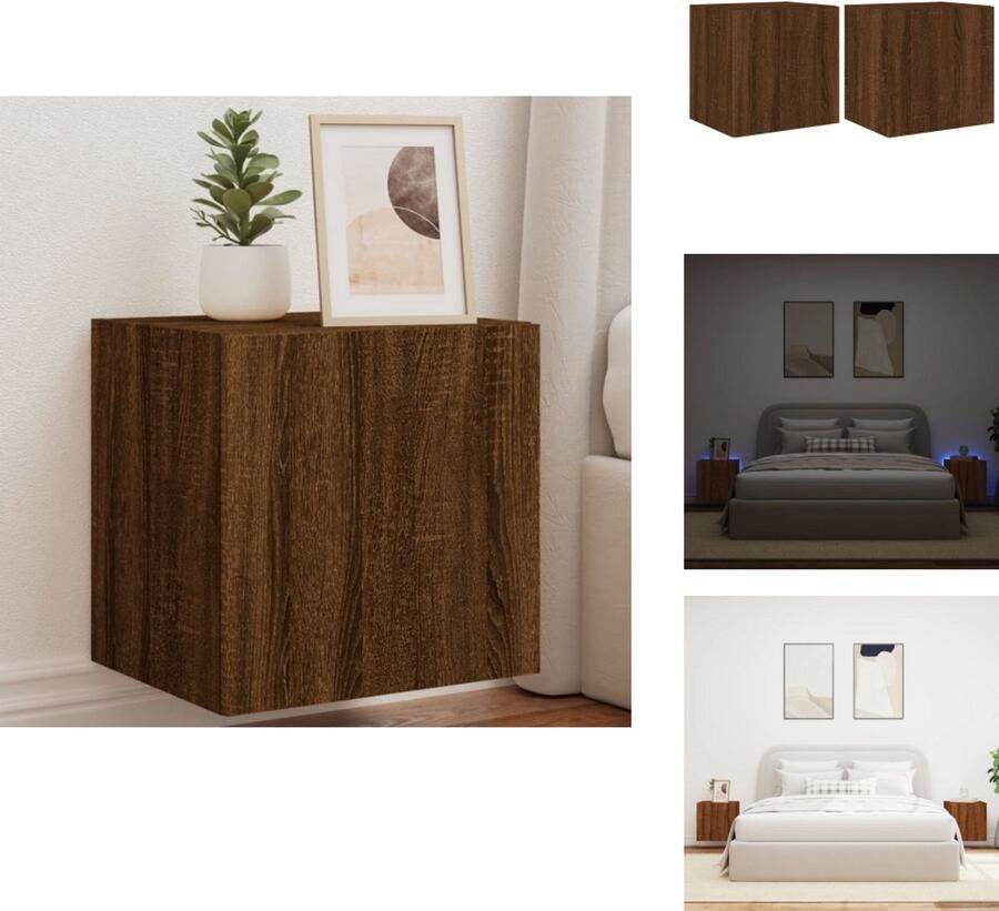VidaXL Tv-wandmeubel Tv-wandmeubelen Zwevend Tv-meubel Tv-wandmeubel Tv-wandmeubelen met LED 2 st 40 5x35x40 cm bruin eikenkleur