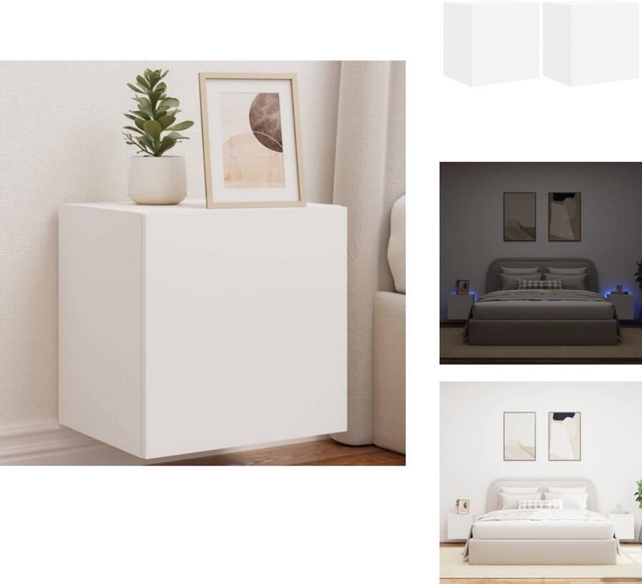 VidaXL Tv-wandmeubel Tv-wandmeubelen Zwevend Tv-meubel Tv-wandmeubel Tv-wandmeubelen met LED-verlichting 2 st 40 5x35x40 cm wit