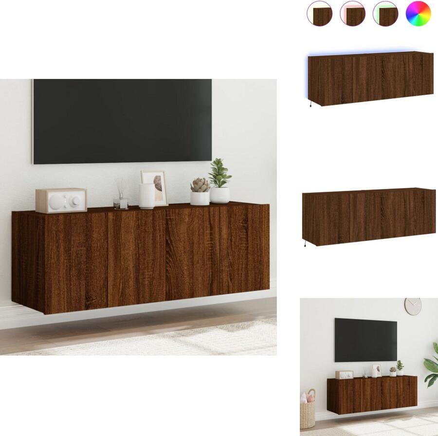 VidaXL Tv-wandmeubel Tv-wandmeubelen Zwevend Tv-meubel Tv-wandmeubel Tv-wandmeubels met LED 2 st 60x35x41 cm bruin eikenkleur