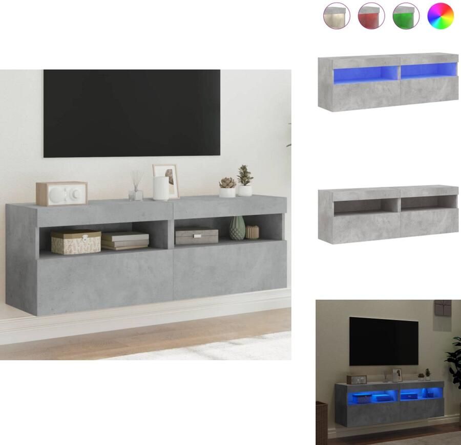 VidaXL Tv-wandmeubel Tv-wandmeubelen Zwevend Tv-meubel Tv-wandmeubel Tv-wandmeubels met LED 2 st 60x30x40 cm betongrijs