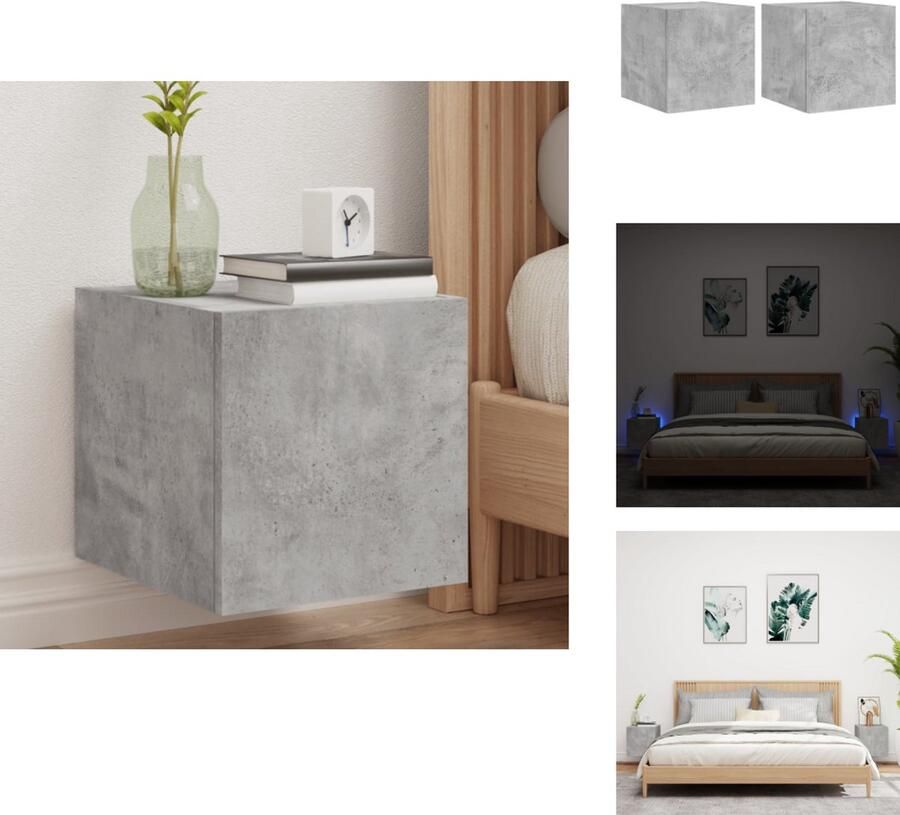 VidaXL Tv-wandmeubel Tv-wandmeubelen Zwevend Tv-meubel Tv-wandmeubel Tv-wandmeubels met LED 2 st 30 5x35x30 cm betongrijs