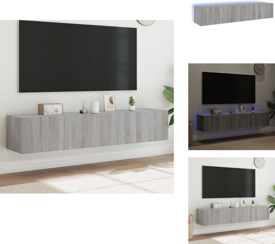 VidaXL Tv-wandmeubel Tv-wandmeubelen Zwevend Tv-meubel Tv-wandmeubel Tv-wandmeubels met LED 2 st 80x35x31 cm grijs sonoma