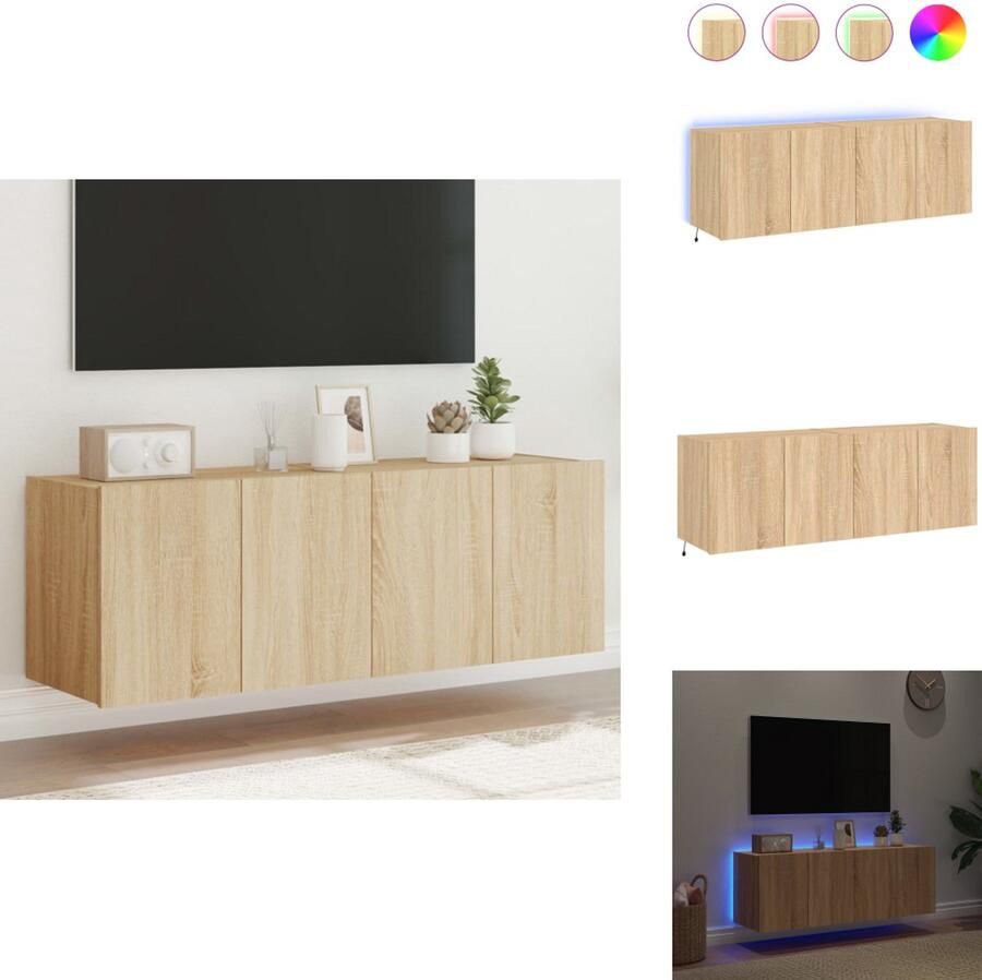 VidaXL Tv-wandmeubel Tv-wandmeubelen Zwevend Tv-meubel Tv-wandmeubel Tv-wandmeubels met LED 2 st 60x35x41 cm sonoma eikenkleurig