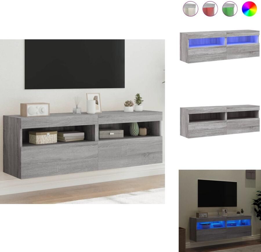 VidaXL Tv-wandmeubel Tv-wandmeubelen Zwevend Tv-meubel Tv-wandmeubel Tv-wandmeubels met LED 2 st 60x30x40 cm grijs sonoma eiken