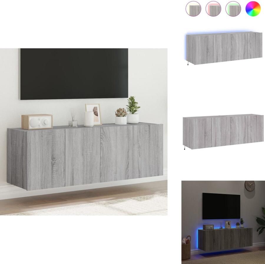 VidaXL Tv-wandmeubel Tv-wandmeubelen Zwevend Tv-meubel Tv-wandmeubel Tv-wandmeubels met LED 2 st 60x35x41 cm grijs sonoma eiken