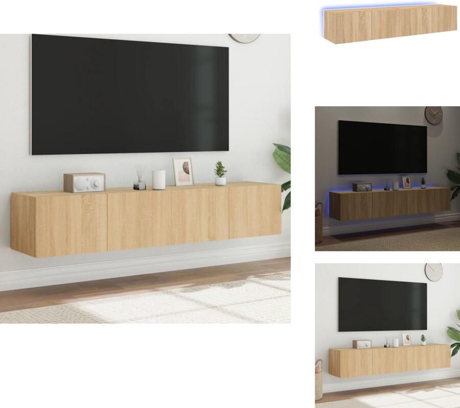 The Living Store Tv-wandmeubels met LED 2 st 80x35x31 cm sonoma eikenkleurig Tv Wandmeubel Tv Kast Led Tv Stand Sonoma Eiken Houten Tv Kast - Foto 3