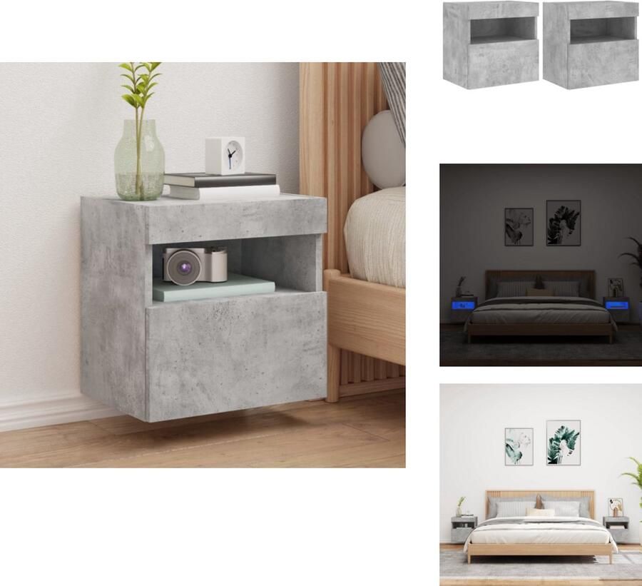 VidaXL Tv-wandmeubel Tv-wandmeubelen Zwevend Tv-meubel Tv-wandmeubel Tv-wandmeubels met LED 2 st 40x30x40 cm betongrijs