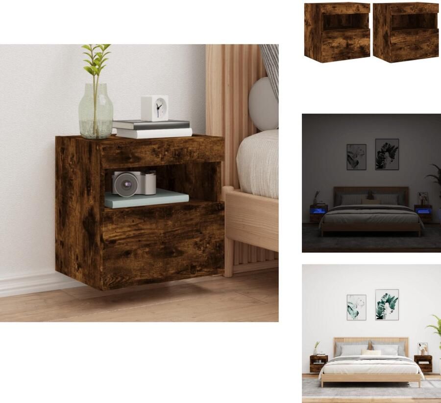 VidaXL Tv-wandmeubel Tv-wandmeubelen Zwevend Tv-meubel Tv-wandmeubel Tv-wandmeubels met LED 2 st 40x30x40 cm gerookt eikenkleurig