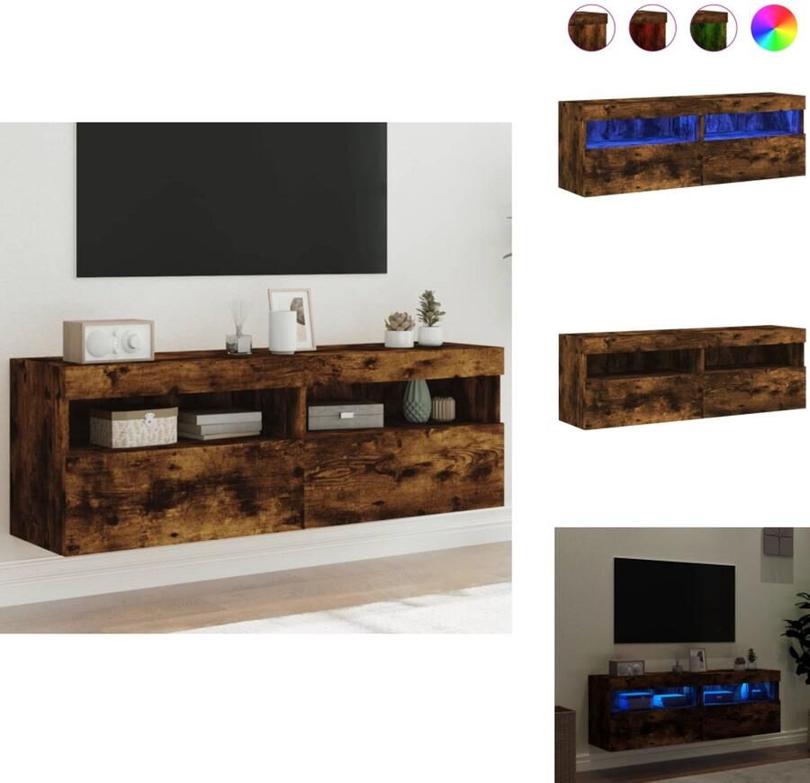 VidaXL Tv-wandmeubel Tv-wandmeubelen Zwevend Tv-meubel Tv-wandmeubel Tv-wandmeubels met LED 2 st 60x30x40 cm gerookt eikenkleurig