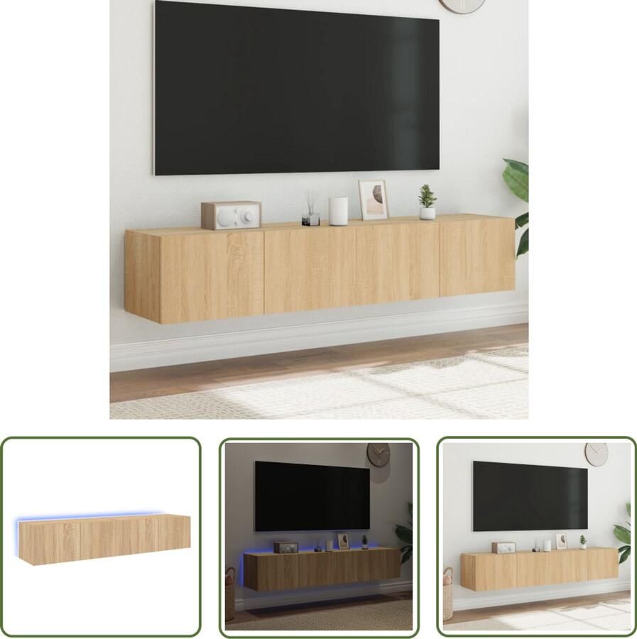 The Living Store Tv-wandmeubels met LED 2 st 80x35x31 cm sonoma eikenkleurig Tv Wandmeubel Tv Kast Led Tv Stand Sonoma Eiken Houten Tv Kast - Foto 4