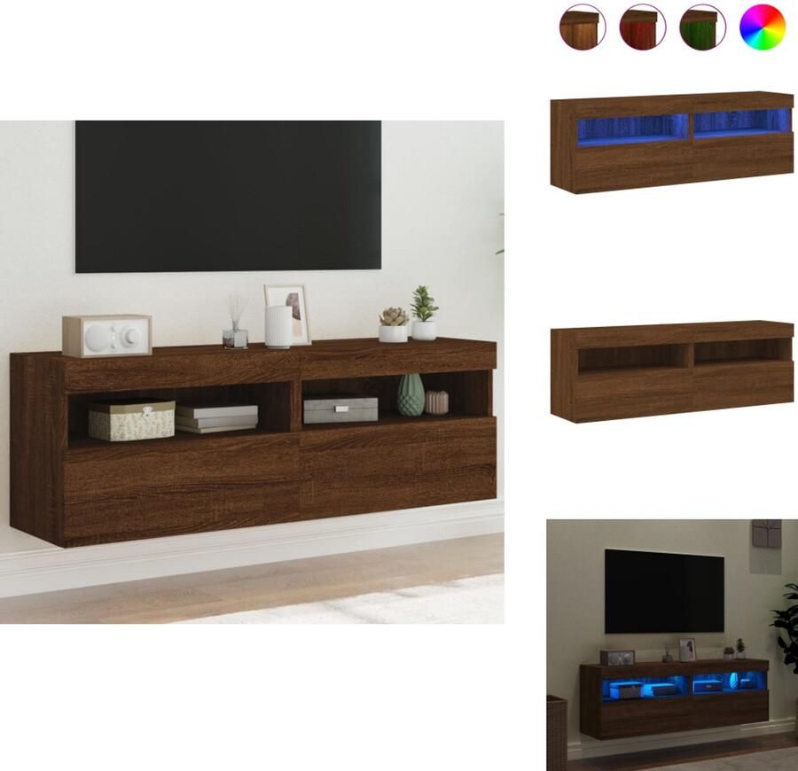 VidaXL Tv-wandmeubel Tv-wandmeubelen Zwevend Tv-meubel Tv-wandmeubel Tv-wandmeubels met LED-verlichting 2 st 60x30x40 cm bruineiken