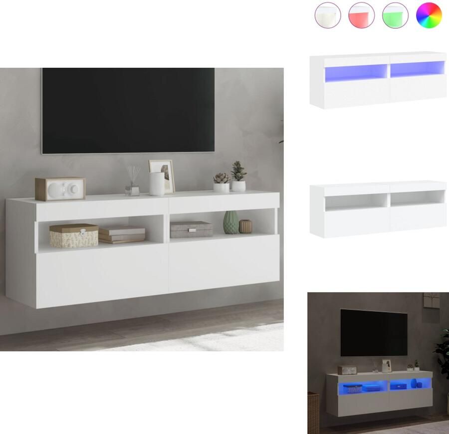 VidaXL Tv-wandmeubel Tv-wandmeubelen Zwevend Tv-meubel Tv-wandmeubel Tv-wandmeubels met LED-verlichting 2 st 60x30x40 cm wit