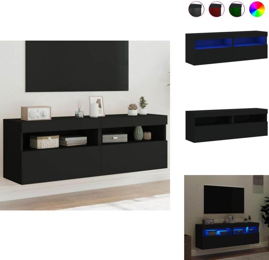 VidaXL Tv-wandmeubel Tv-wandmeubelen Zwevend Tv-meubel Tv-wandmeubel Tv-wandmeubels met LED-verlichting 2 st 60x30x40 cm zwart