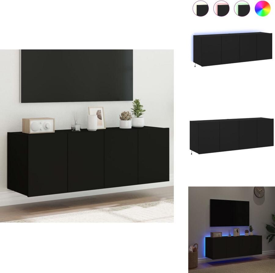 VidaXL Tv-wandmeubel Tv-wandmeubelen Zwevend Tv-meubel Tv-wandmeubel Tv-wandmeubels met LED-verlichting 2 st 60x35x41 cm zwart