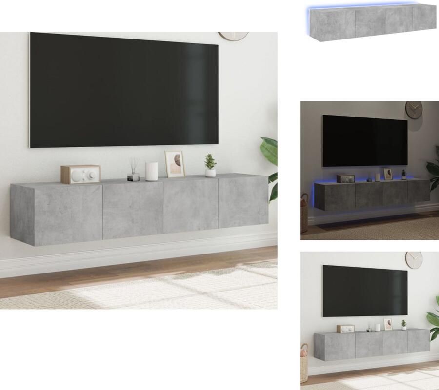 VidaXL Tv-wandmeubel Tv-wandmeubelen Zwevend Tv-meubel Tv-wandmeubel Tv-wandmeubels met LED-verlichting 2 st 80x35x31 cm betongrijs