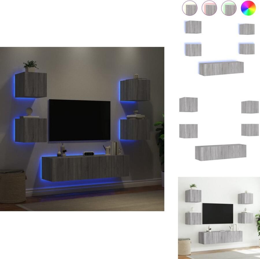 VidaXL Tv-wandmeubel Tv-wandmeubels Tv-meubel Televisiemeubel 6-delige Tv-wandmeubelset met LED grijs sonoma eikenkleurig