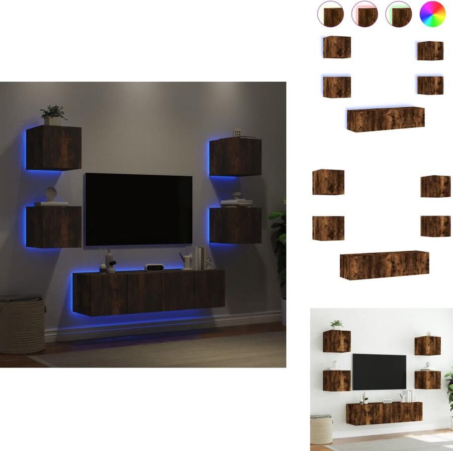 VidaXL Tv-wandmeubel Tv-wandmeubels Tv-meubel Televisiemeubel 6-delige tv-wandmeubelset met LED bewerkt hout gerookt eiken
